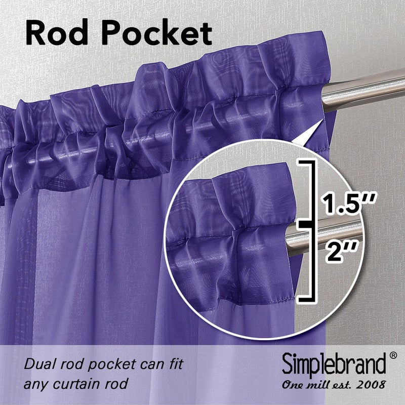 Simplebrand Purple Sheer Curtains 84 Inches Long, Light Filtering Rod Pocket Solid Color Window Sheer Curtain Panels, Elegant Curtains & Drapes for Living Room, Bedroom 2 Panels (Purple, 42" W) - Image 2