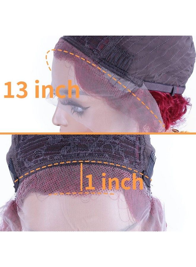 Czrleaty Pixie Cut Wig Human Hair Short Curly Lace Wig Wine Red Color Lace Front Wigs Human Hair 13X1 Transparent Lace Wig For Black Women (99J)  - Image 4