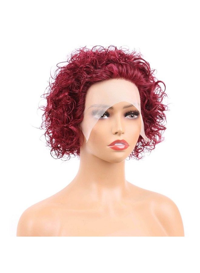 Czrleaty Pixie Cut Wig Human Hair Short Curly Lace Wig Wine Red Color Lace Front Wigs Human Hair 13X1 Transparent Lace Wig For Black Women (99J)  - Image 2