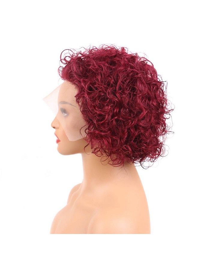 Czrleaty Pixie Cut Wig Human Hair Short Curly Lace Wig Wine Red Color Lace Front Wigs Human Hair 13X1 Transparent Lace Wig For Black Women (99J)  - Image 3
