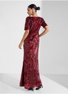 Adrianna Papell Elbow Sleeve Sequin Gown  - Image 2