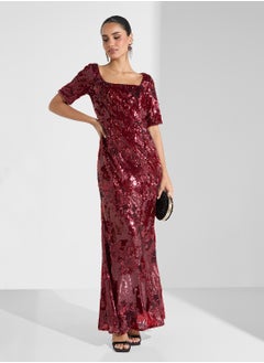Adrianna Papell Elbow Sleeve Sequin Gown  - Image 4