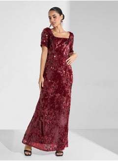 Adrianna Papell Elbow Sleeve Sequin Gown  - Image 1
