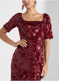 Adrianna Papell Elbow Sleeve Sequin Gown  - Image 3