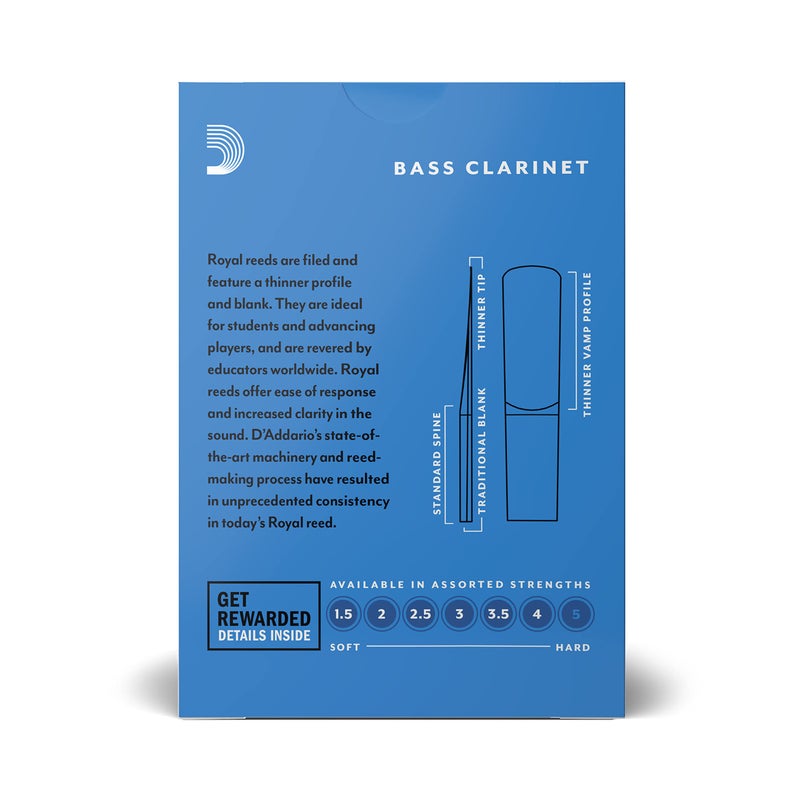 RICO D’Addario Woodwinds - Royal Bass Clarinet Reeds - Reeds for Bass Clarinet - Strong Spine - Filed Cut - Strength 2.5 - Image 3