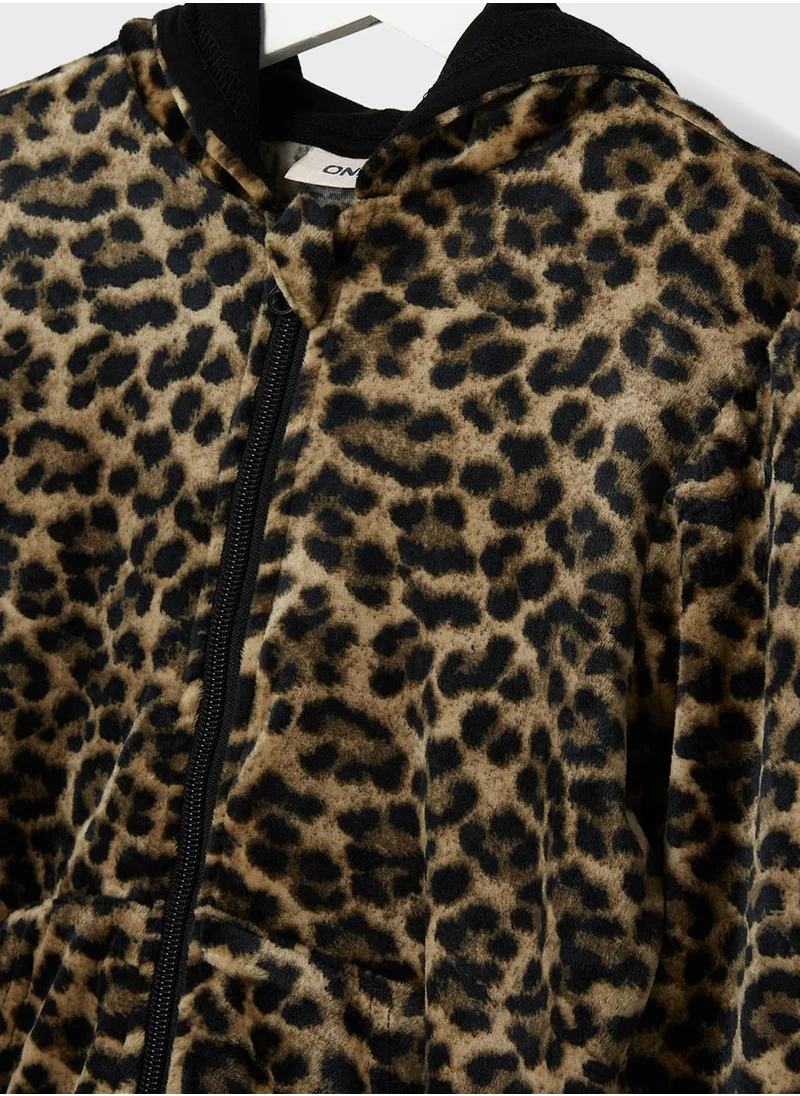 ONLY Kids Leopard Print Zip Hoodie