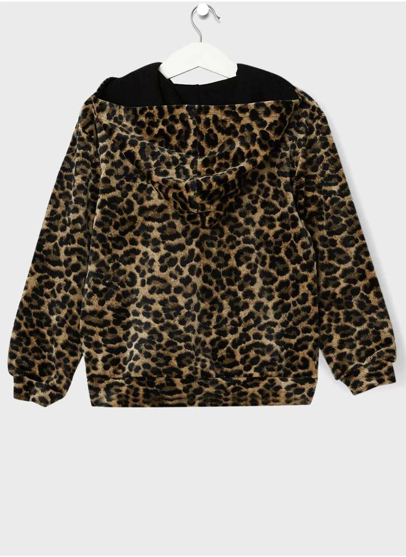 ONLY Kids Leopard Print Zip Hoodie