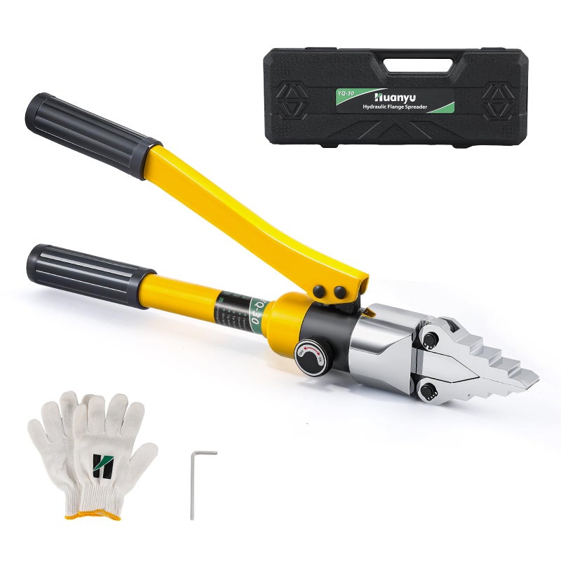 Huanyu فاصل فلانج هيدروليكي متكامل هوانيو 8 طن فاصل فلانج هيدروليكي محمول مفك فلانج من الصلب السبيكي أقصى انتشار 30 مم عودة سريعة للزيت لصيانة الأنابيب أصفر YQ30