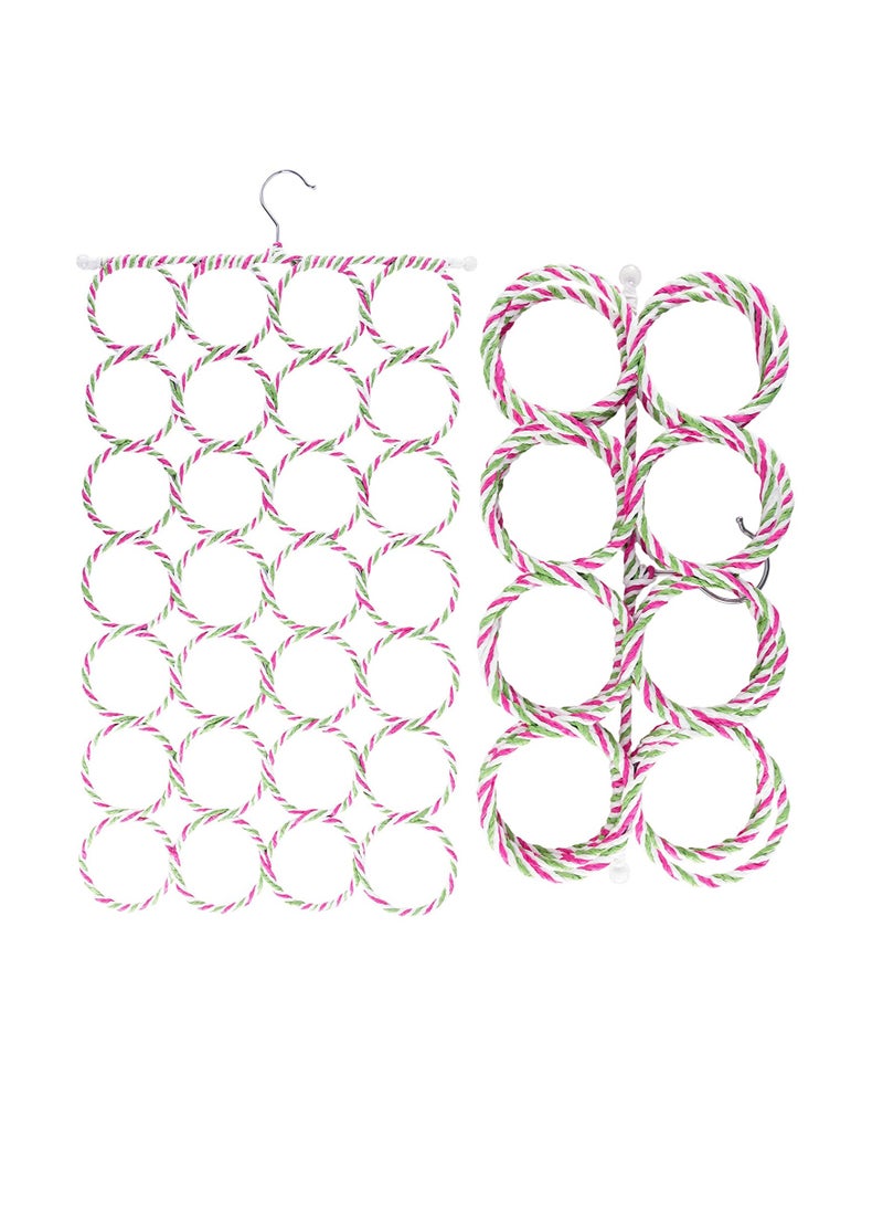 PAMEER - 28 Loop Scarf Hanger Cloth holder Closet Door Organizer Hanger for Scarf Bel Shawl Tie Ring Rope Slots Clothes Holder Non-Slip Wardrobe Organizer for Storing Shawls Pants Shirts Socks - Image 1