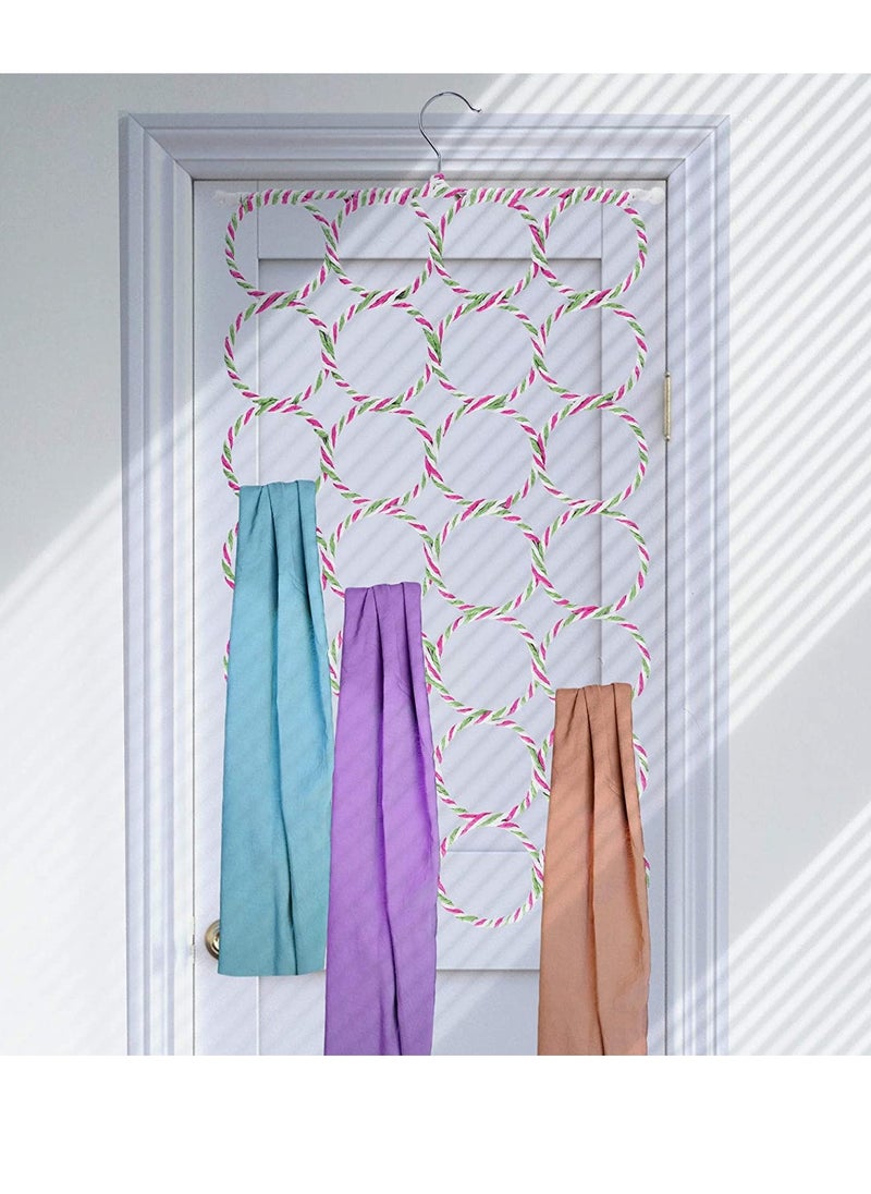 PAMEER - 28 Loop Scarf Hanger Cloth holder Closet Door Organizer Hanger for Scarf Bel Shawl Tie Ring Rope Slots Clothes Holder Non-Slip Wardrobe Organizer for Storing Shawls Pants Shirts Socks - Image 1