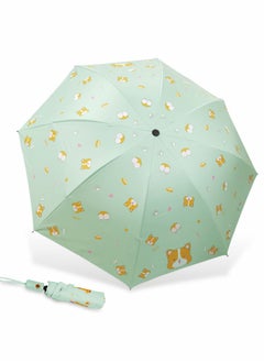 Automatic Umbrella, UV Protection Travel Windproof Golf Cartoon Umbrella, Double Canopy Vented Sun Rain Umbrella Stick Umbrellas (Dia 85cm, Light Green, Corgi)