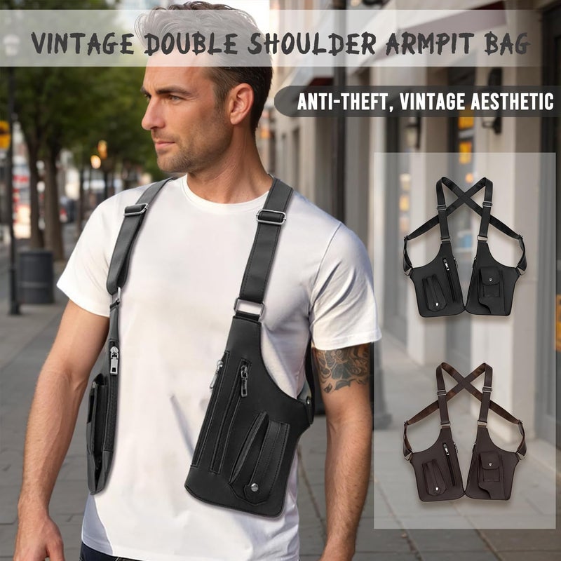 ocalil Double Shoulder Armpit Bag, 2026 New Men Anti-Theft Underarm Wallet Pocket Holster Phone Leisure Double Shoulder Pouch (brown) - Image 2