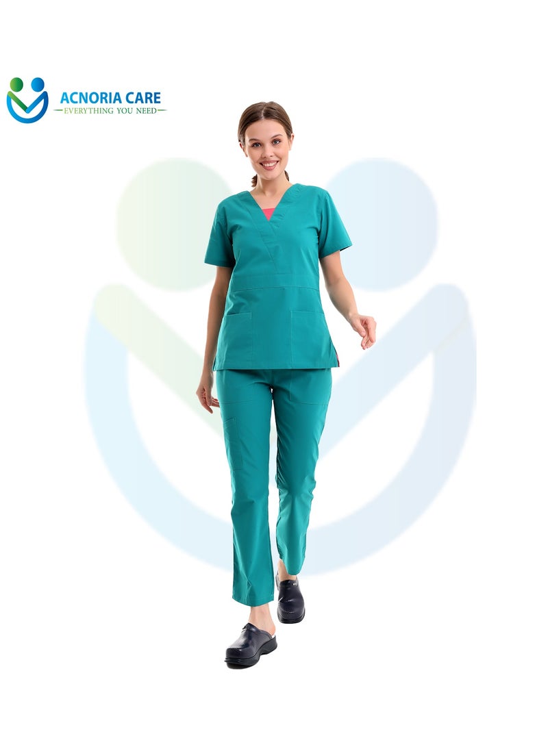 ACNORIA CARE Women's Medical Scrubs Consisting Of Two Pieces A Blouse And Pants, 35% Cotton And 65% Polyester Turquoise Color - Size XL - From Acnoria Care - Image 5