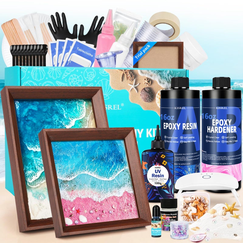 KISREL Ocean Resin Art Kit, Clear Epoxy Resin Kit with Frames, Beginner DIY Ocean Painting Full Set of Tools + Tutorials, Great Gift for Craft Lovers, Adult Stress Relief Creative Crafts - Image 1