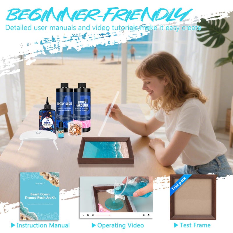 KISREL Ocean Resin Art Kit, Clear Epoxy Resin Kit with Frames, Beginner DIY Ocean Painting Full Set of Tools + Tutorials, Great Gift for Craft Lovers, Adult Stress Relief Creative Crafts - Image 5