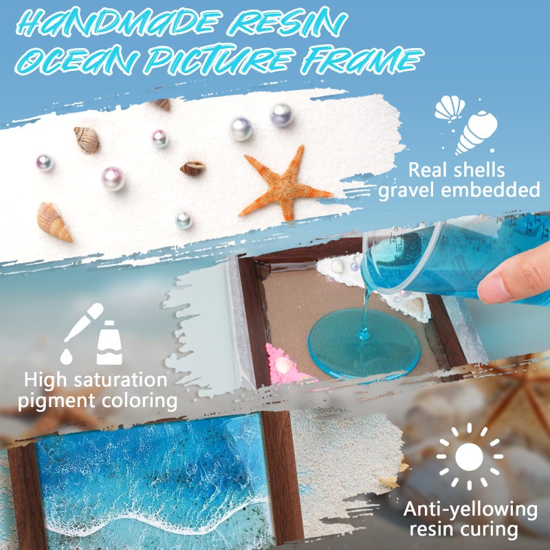 KISREL Ocean Resin Art Kit, Clear Epoxy Resin Kit with Frames, Beginner DIY Ocean Painting Full Set of Tools + Tutorials, Great Gift for Craft Lovers, Adult Stress Relief Creative Crafts - Image 4