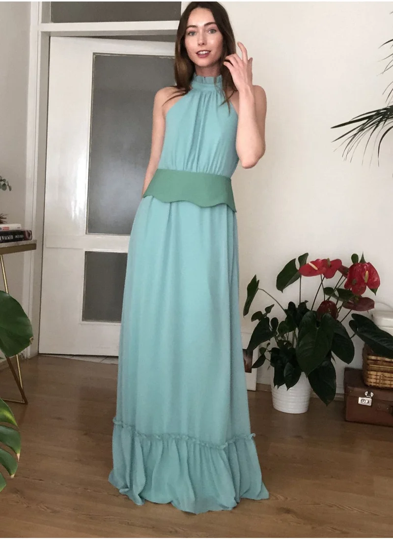 trendyol Ruffle Hem Halter Neck Dress