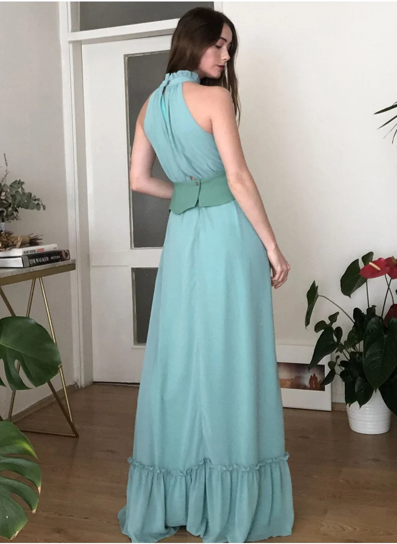 trendyol Ruffle Hem Halter Neck Dress
