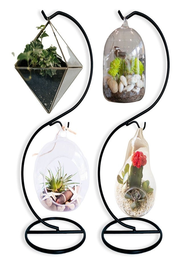 BANBERRY DESIGNS Dual Stands for Ornaments Jewelry and Terrariums - 2 Display Hooks - 2 Pack - Black Metal Holders with Multi-level Hooks - 12" H - Image 1