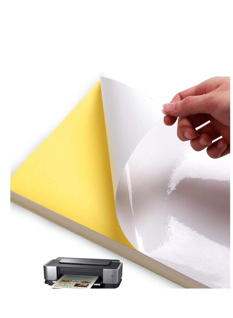 No branded 100 Printable Sheets of A4 Size,Glossy White Sticker Paper Printing Labels for Laser/Inkjet Printer,A4 Self Adhesive Stickers for Photoes Mailing Address Trade Mark - Image 1