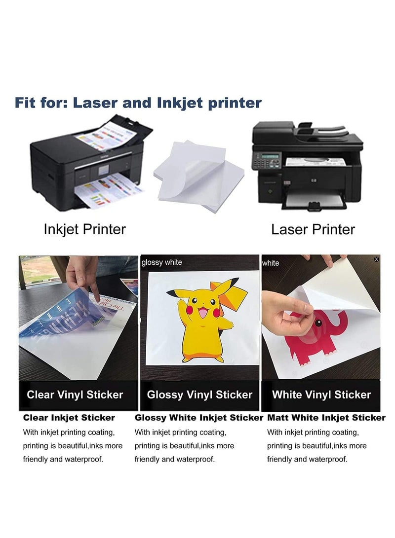 No branded 100 Printable Sheets of A4 Size,Glossy White Sticker Paper Printing Labels for Laser/Inkjet Printer,A4 Self Adhesive Stickers for Photoes Mailing Address Trade Mark - Image 4