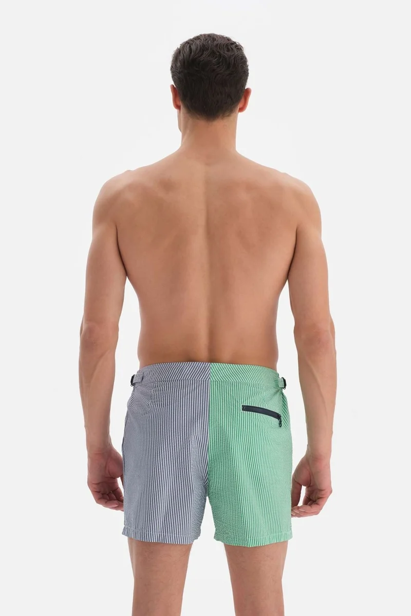 داجي Green - Blue Striped Belted Shorts