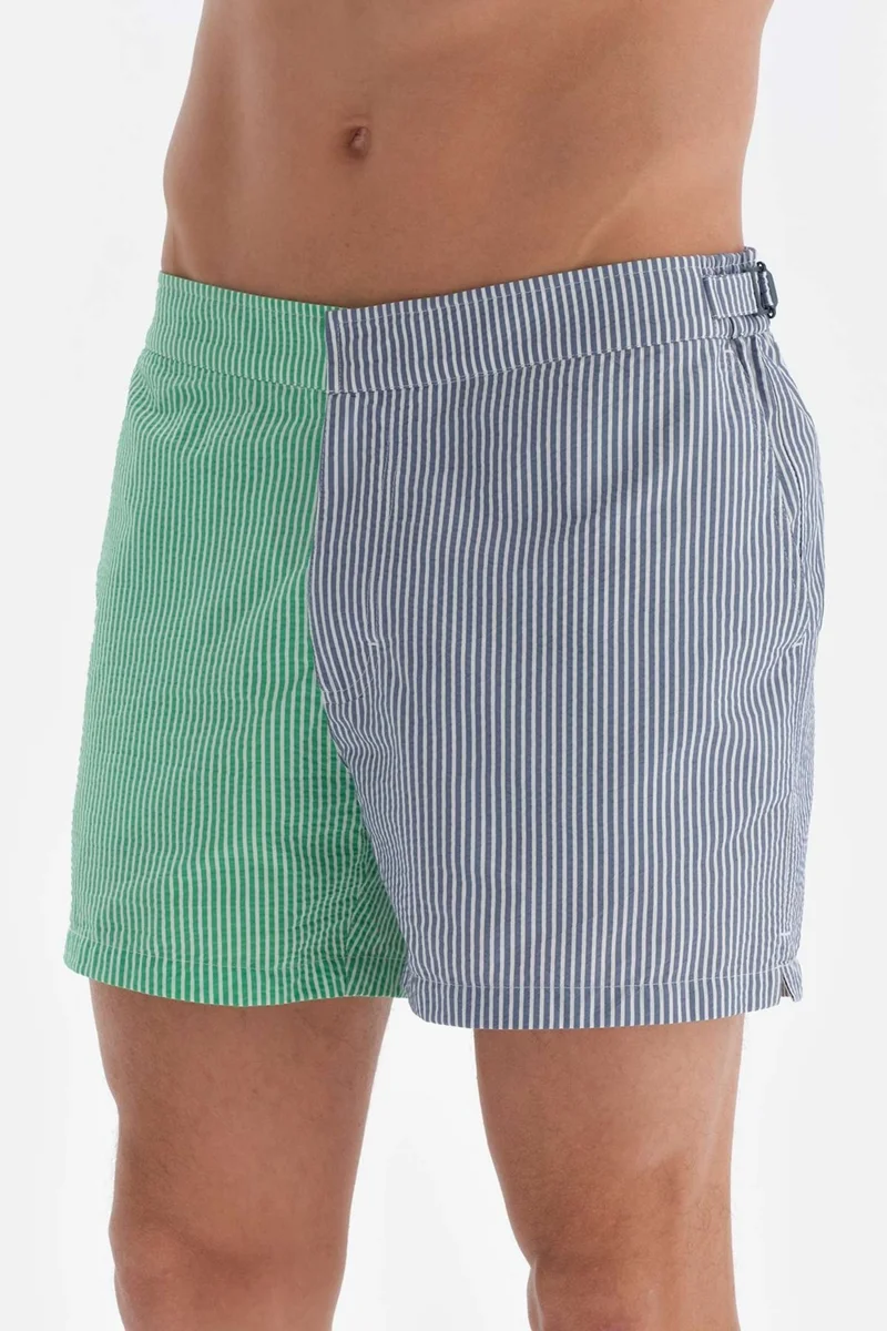 داجي Green - Blue Striped Belted Shorts