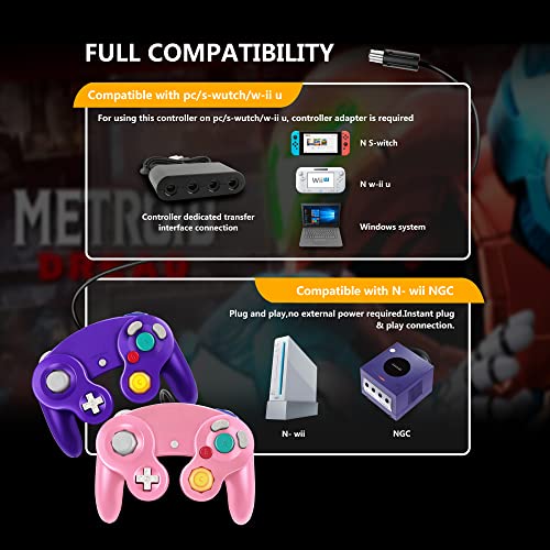 FIOTOK Gamecube Controller, Classic Wired Controller for Wii Nintendo Gamecube (Pink & Purple-2Pack) - Image 3