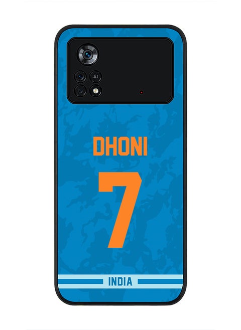 Rugged Black Edge Case for Poco M4 Pro 4G, Slim fit Soft Case Flexible Rubber Edges Thin Cover - Player Name - MS Dhoni, Jersey Number- 7