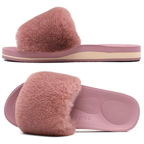 COFACE Womens Slides Fuzzy House Slippers for Women Open Toe Fluff Slippers With Arch Support Plantar Fasciitis Orthotic Slippers Women House Shoes Indoor Size 8.5 - Image 1