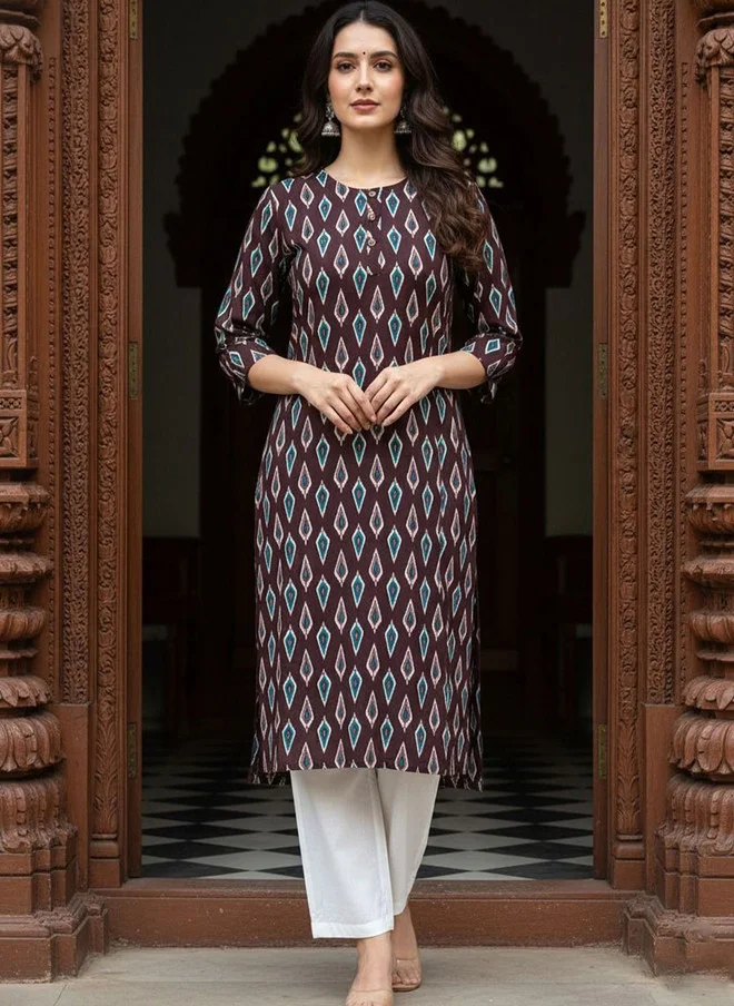 Ethnic Motifs Printed Straight Kurta