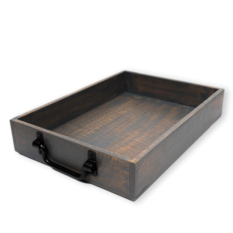 GoCraft Handmade Wooden Tray with Metal Handles  15 x 11 x 25 Decorative Serving Tray in Grey Washed Finish  Versatile Tray for Breakfast in Bed Lunch Dinner Appetizers Coffee Table