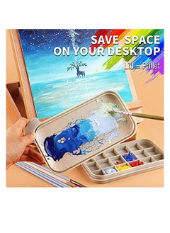 Excefore Multi Use Paint Brush Basin with Brushes Holder Washer Trays Palette Box Artist Cleaner Cup for Watercolor Oil Acrylic Gouache Painting Lid  - Image 4