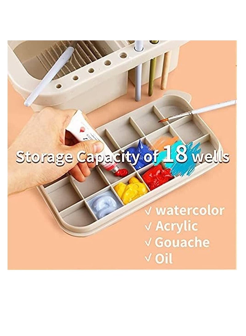 Excefore Multi Use Paint Brush Basin with Brushes Holder Washer Trays Palette Box Artist Cleaner Cup for Watercolor Oil Acrylic Gouache Painting Lid - Image 3