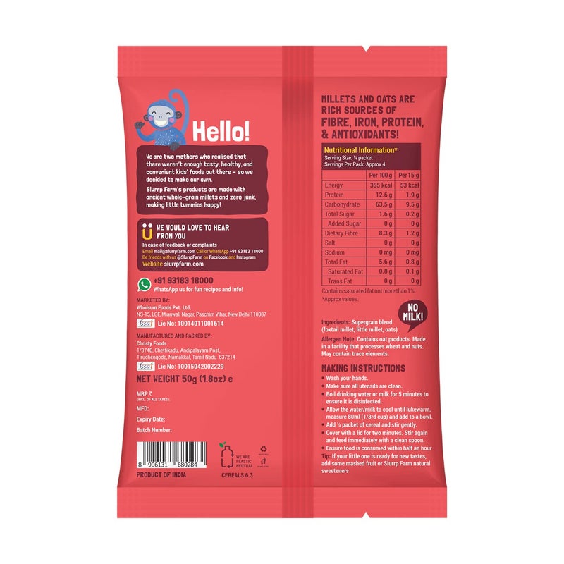 Slurrp Farm No Added Sugar No Salt Cereal Starter Combo | Made with Ragi, Oats, Jowar, Real Fruits, Vegetables, Dals | Healthy Food for Kids | Easy to cook | 50 g*4 - Image 4