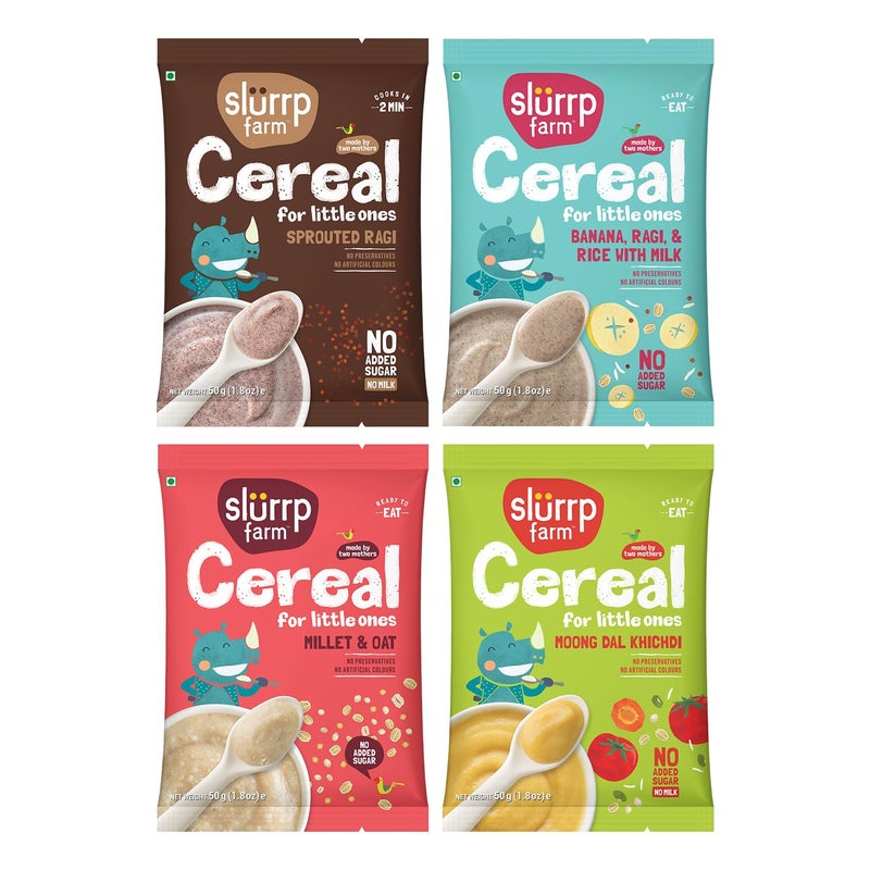 Slurrp Farm No Added Sugar No Salt Cereal Starter Combo | Made with Ragi, Oats, Jowar, Real Fruits, Vegetables, Dals | Healthy Food for Kids | Easy to cook | 50 g*4 - Image 1