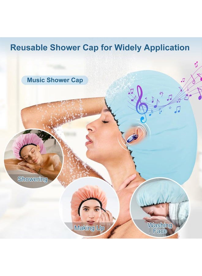 SHEOMERN - Sheomern 3 Pcs 16.5" Super Extra Large Shower Cap, Reusable Dual Waterproof for Women, Jumbo Satin Lined for Braids & Long Hair, XXL Adjustable Hair Cap for Locs Dreadlocks Music - Image 1