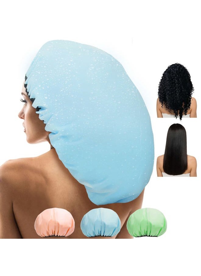 SHEOMERN - Sheomern 3 Pcs 16.5" Super Extra Large Shower Cap, Reusable Dual Waterproof for Women, Jumbo Satin Lined for Braids & Long Hair, XXL Adjustable Hair Cap for Locs Dreadlocks Music - Image 1