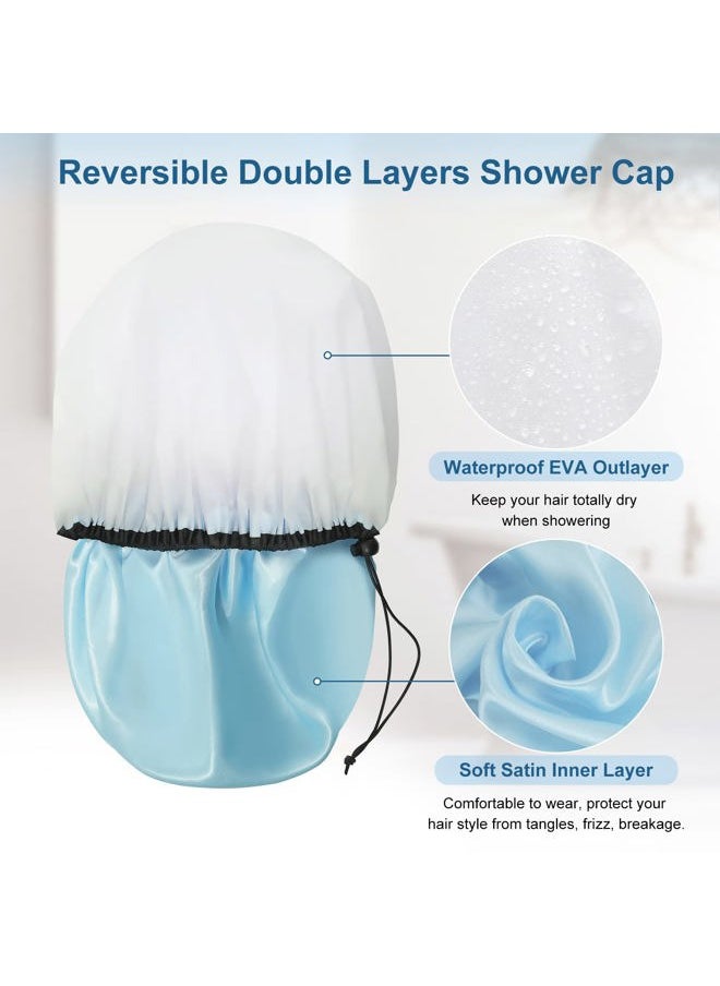 SHEOMERN - Sheomern 3 Pcs 16.5" Super Extra Large Shower Cap, Reusable Dual Waterproof for Women, Jumbo Satin Lined for Braids & Long Hair, XXL Adjustable Hair Cap for Locs Dreadlocks Music - Image 1