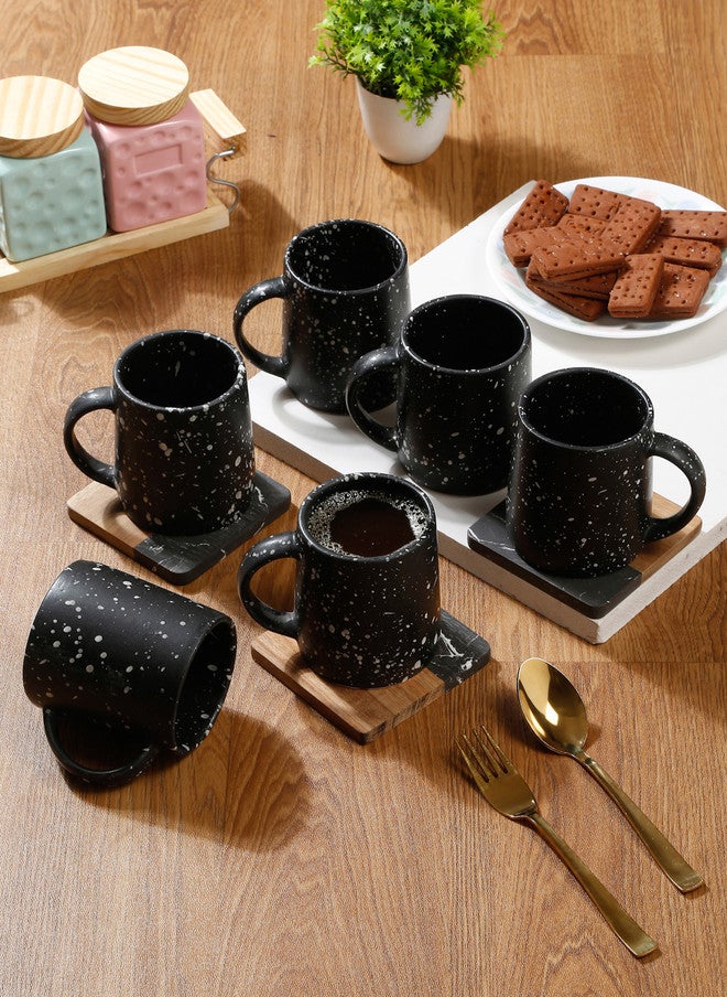 Arrabi Black Textured Ceramic Microwave Safe 6 Piece Mugs - 300ml - Image 1