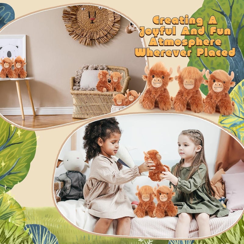 Blueweenly 12 Pcs Highland Cow Stuffed Animal Toy 6 Inch Brown Stuffed Highland Cow Plush Realistic Cattle Plushie Doll Gifts for Stress Relief Kids Boys Girls Presents Birthday Party Favors - Image 4