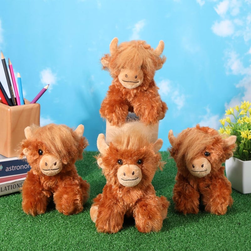 Blueweenly 12 Pcs Highland Cow Stuffed Animal Toy 6 Inch Brown Stuffed Highland Cow Plush Realistic Cattle Plushie Doll Gifts for Stress Relief Kids Boys Girls Presents Birthday Party Favors - Image 3