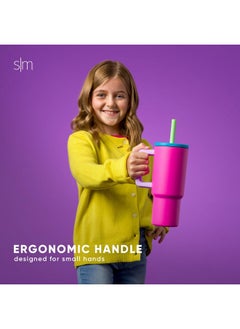 Simple Modern Simple Modern Kids 24 oz Tumbler with Handle and Silicone Straw Lid | Spill Proof and Leak Resistant | Reusable Stainless Steel Bottle | Gift for Kids Boys Girls | Trek Collection | 80s Mix  - Image 3