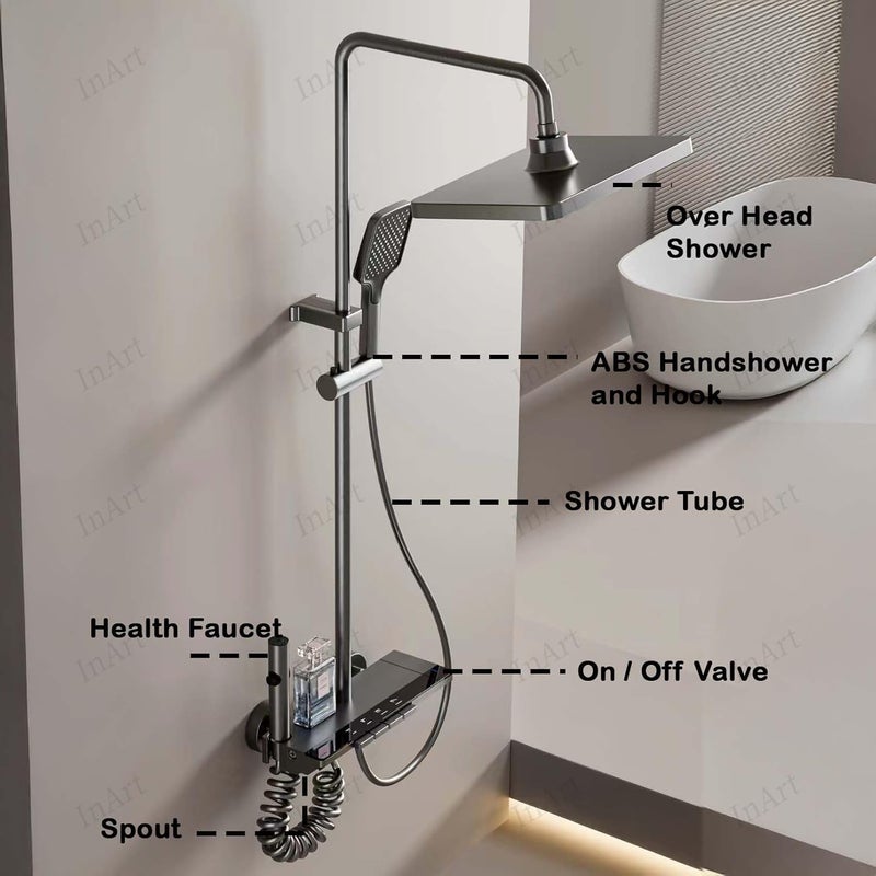 Inart Shower Panel For Bathroom Wall Mixer 3 In 1 Shower Set Luxury Panels Single Lever Hot And Cold With Handshower Faucet Spout Black Complete Washroom Showers - Image 2