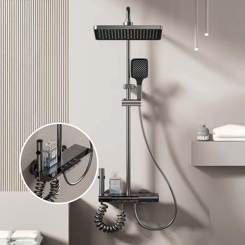 Inart Shower Panel For Bathroom Wall Mixer 3 In 1 Shower Set Luxury Panels Single Lever Hot And Cold With Handshower Faucet Spout Black Complete Washroom Showers - Image 1