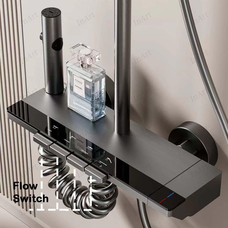 Inart Shower Panel For Bathroom Wall Mixer 3 In 1 Shower Set Luxury Panels Single Lever Hot And Cold With Handshower Faucet Spout Black Complete Washroom Showers - Image 4