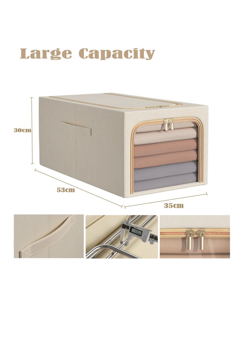 DUNISO 3 PCS foldable clothing storage boxes with metal frames, wardrobe, clothing storage bag with lid and handle, visible transparent window with zipper, rectangular clothing storage box container, washable - Image 4