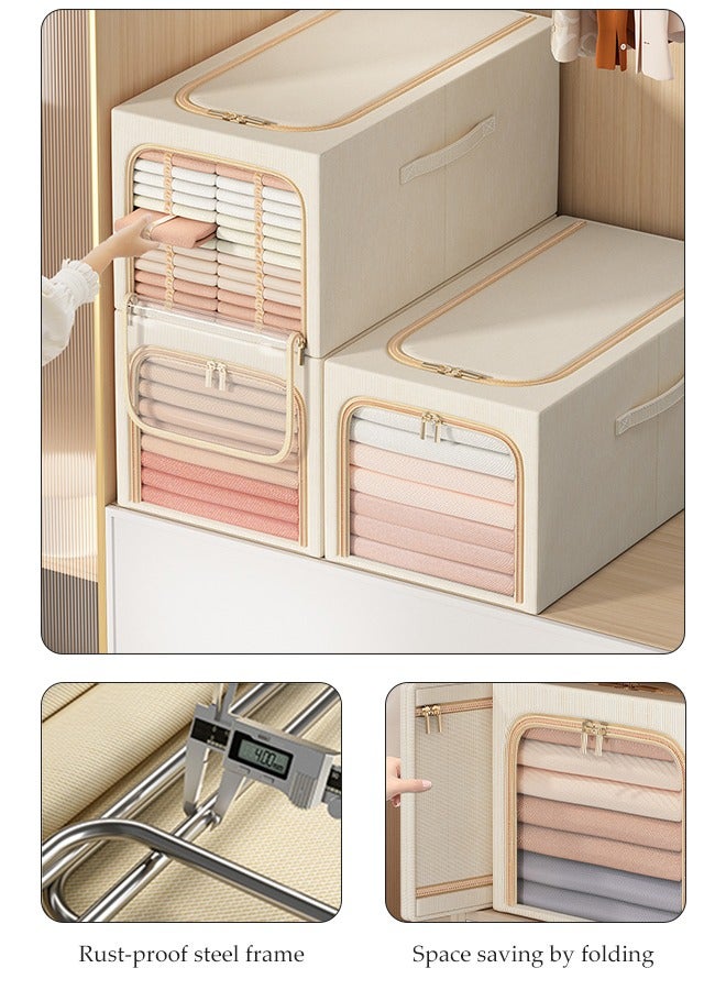 DUNISO 3 PCS foldable clothing storage boxes with metal frames, wardrobe, clothing storage bag with lid and handle, visible transparent window with zipper, rectangular clothing storage box container, washable - Image 1