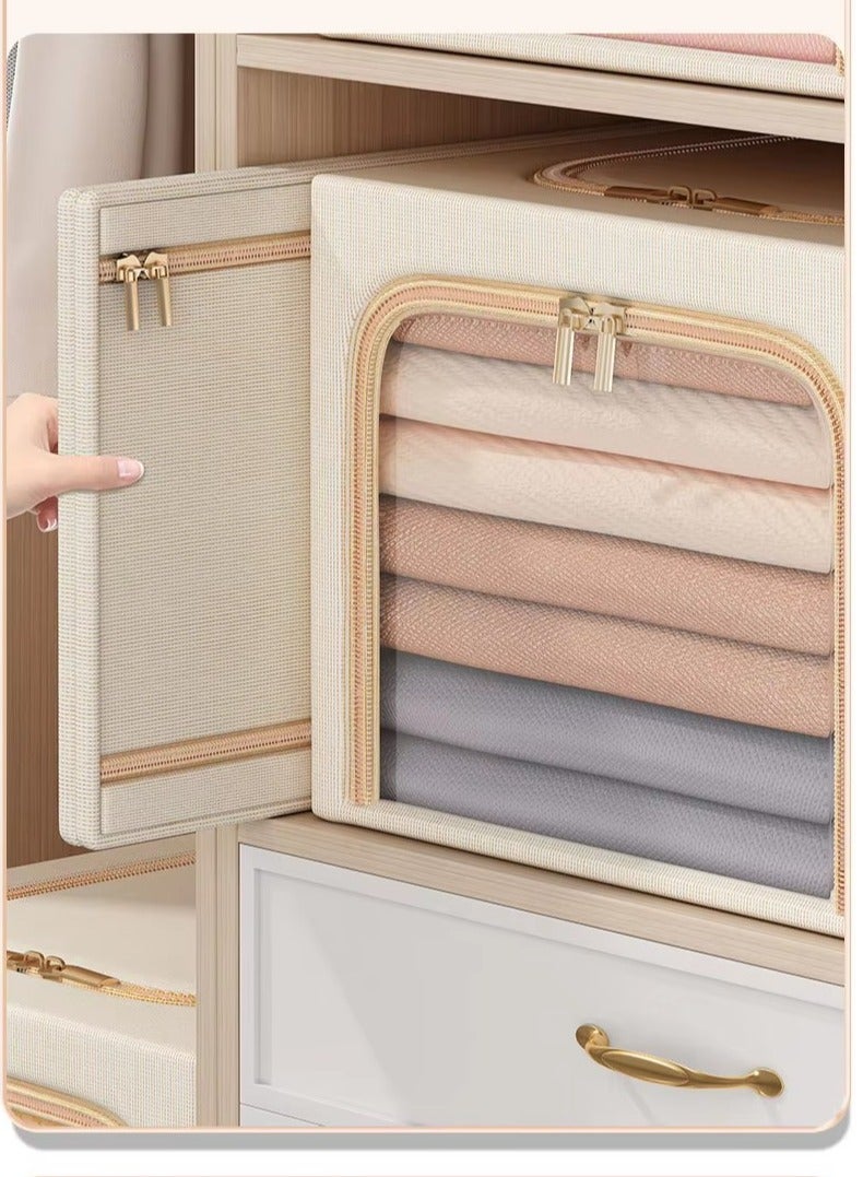DUNISO 3 PCS foldable clothing storage boxes with metal frames, wardrobe, clothing storage bag with lid and handle, visible transparent window with zipper, rectangular clothing storage box container, washable - Image 3