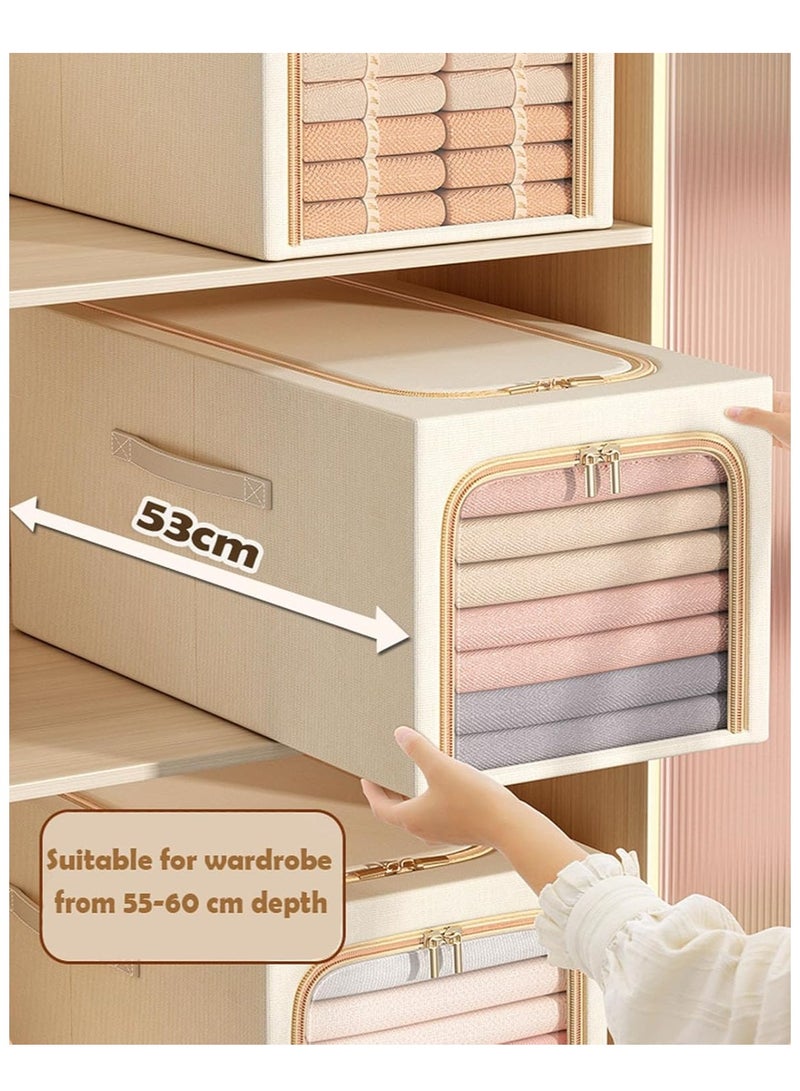 DUNISO 3 PCS foldable clothing storage boxes with metal frames, wardrobe, clothing storage bag with lid and handle, visible transparent window with zipper, rectangular clothing storage box container, washable - Image 5